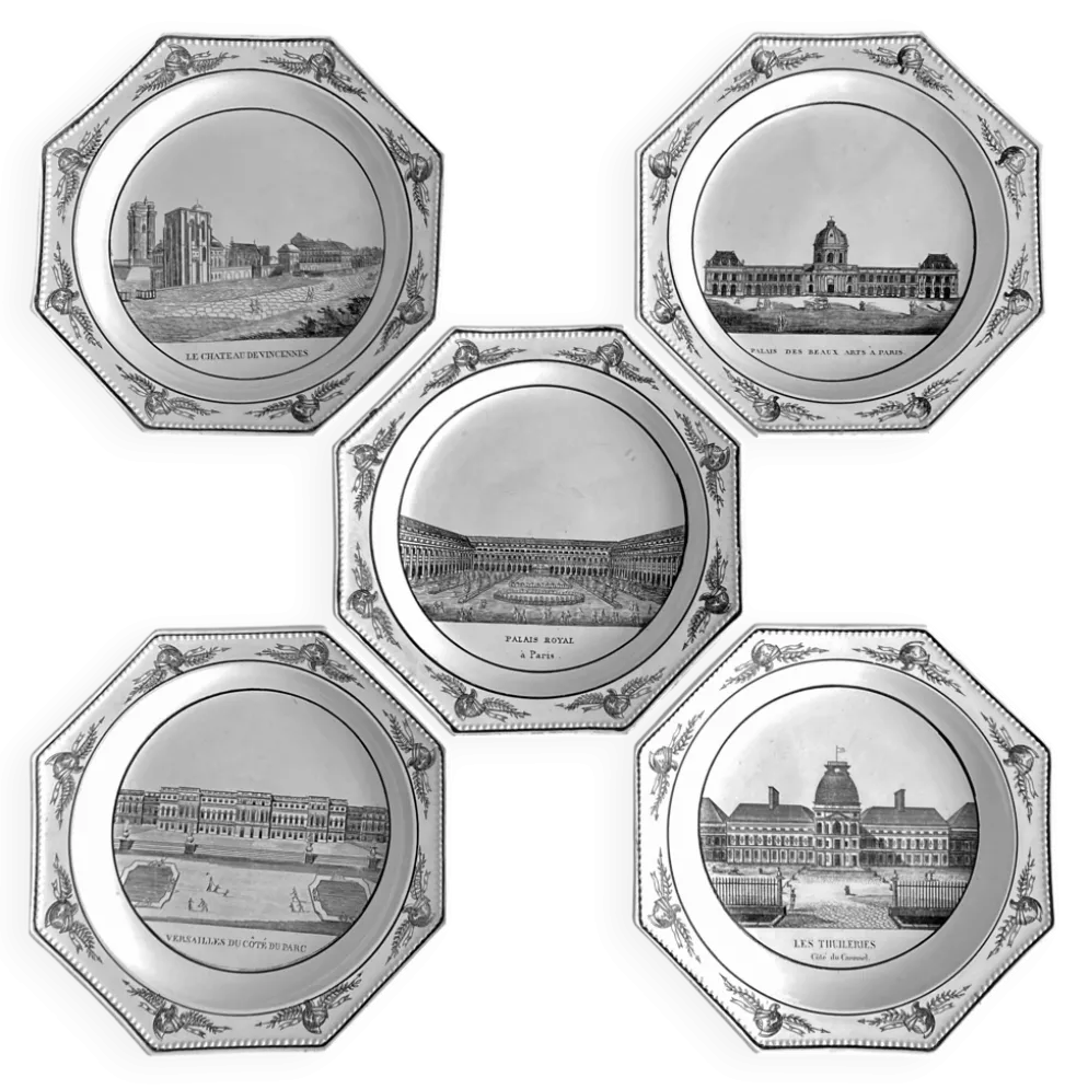 Assiettes octogonales Montereau directoire 1810 grisaille néoclassique