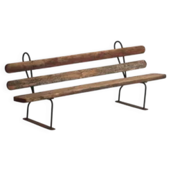 Banc ancien en fer et bois de pin – Europe centrale, vers 1920