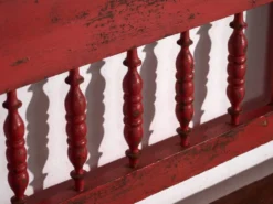 Banc ancien peint rouge en pin à dossier tourné – Europe centrale, vers 1900