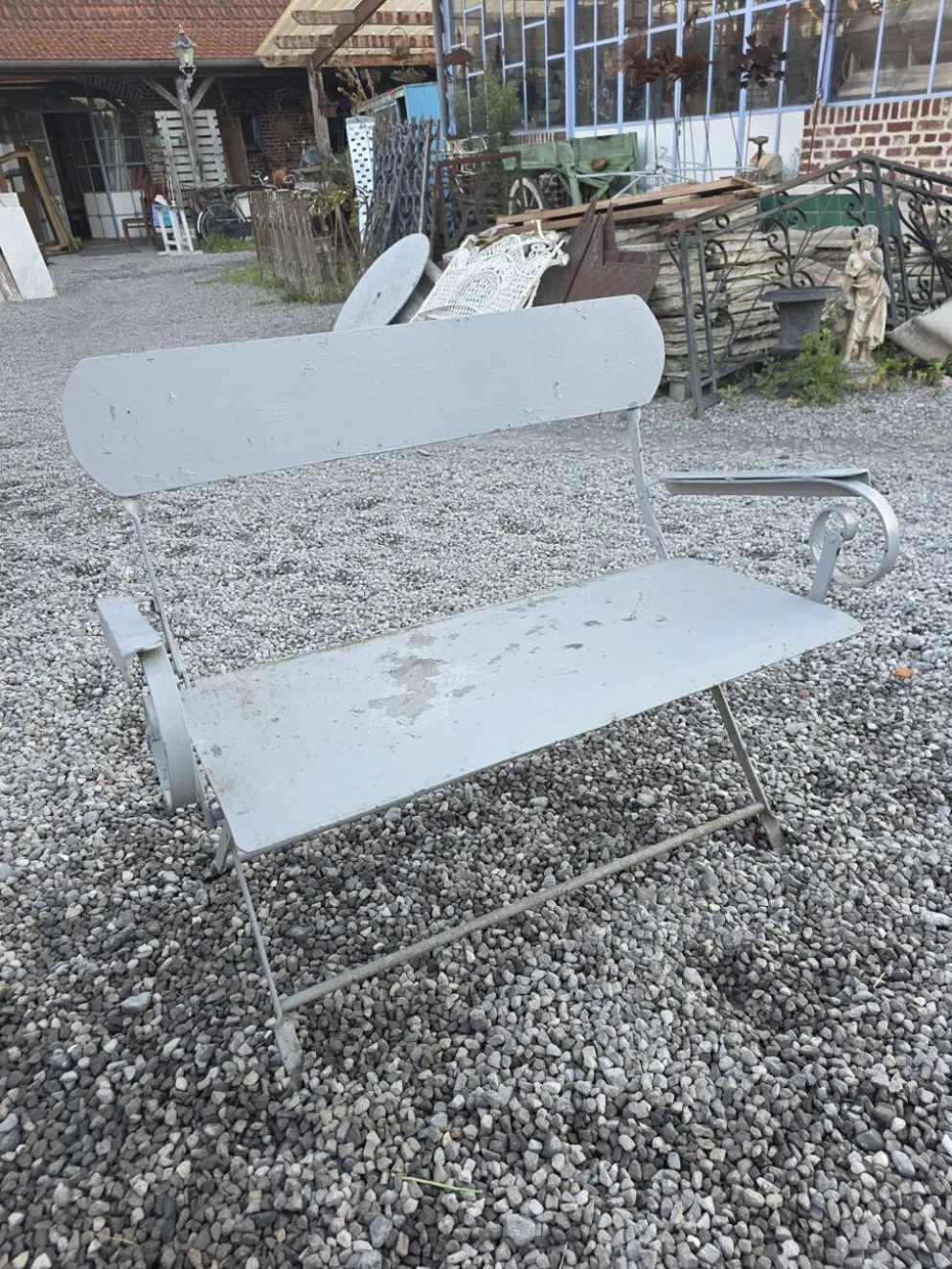 Banc de jardin ancien en fer forgé massif