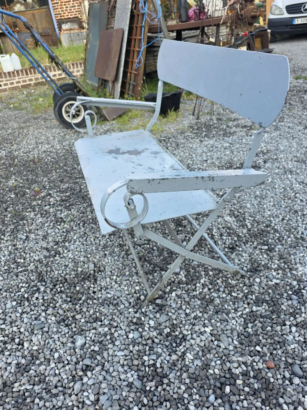 Banc de jardin ancien en fer forgé massif