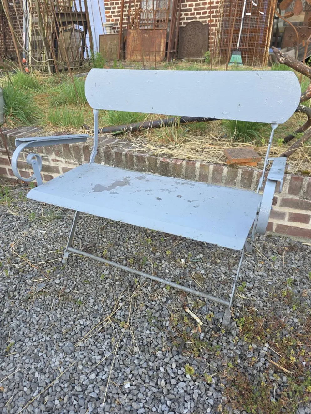 Banc de jardin ancien en fer forgé massif