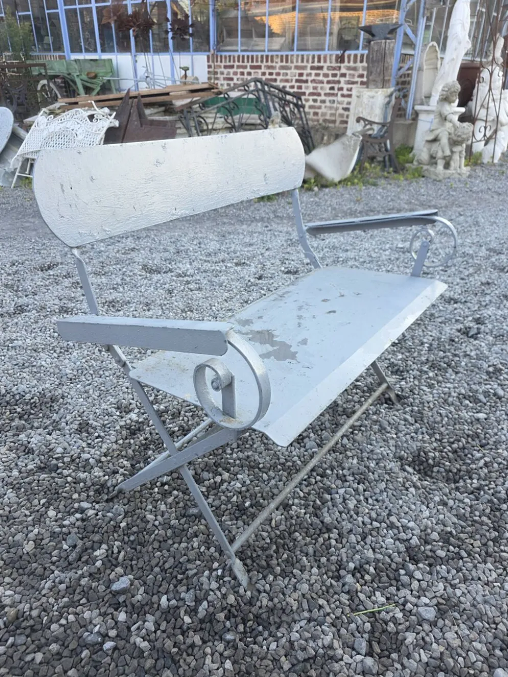Banc de jardin ancien en fer forgé massif