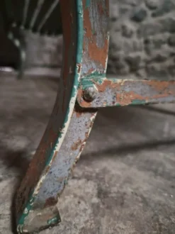 Banc de jardin français en bois et fer, années 1950