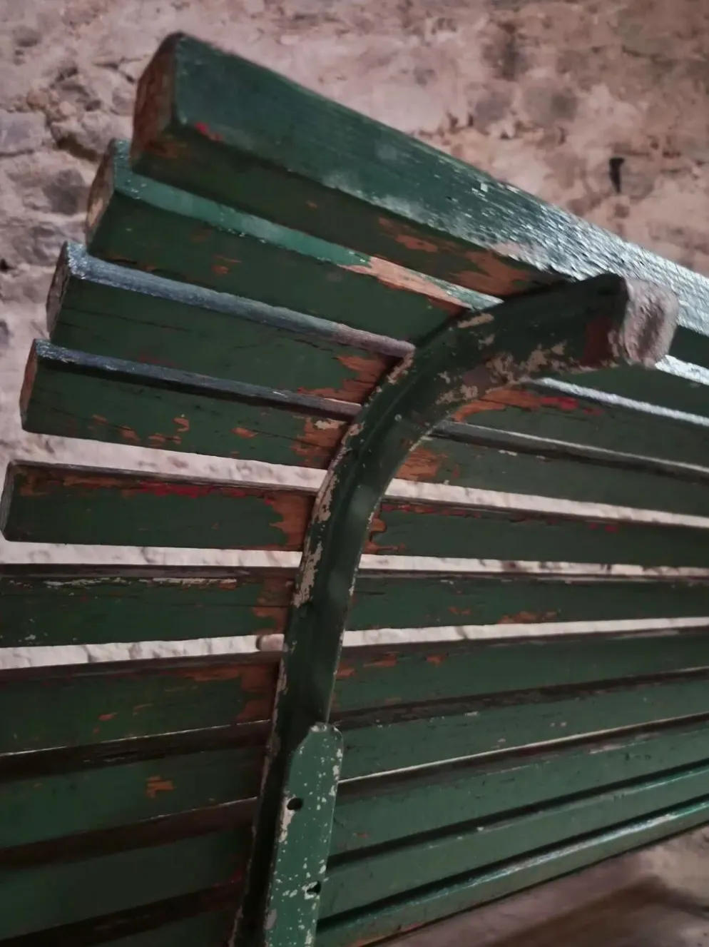 Banc de jardin français en bois et fer, années 1950