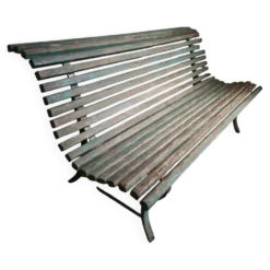Banc de jardin français en bois et fer, années 1950