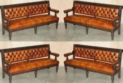 Banc de pub victorien Chesterfield en cuir restauré