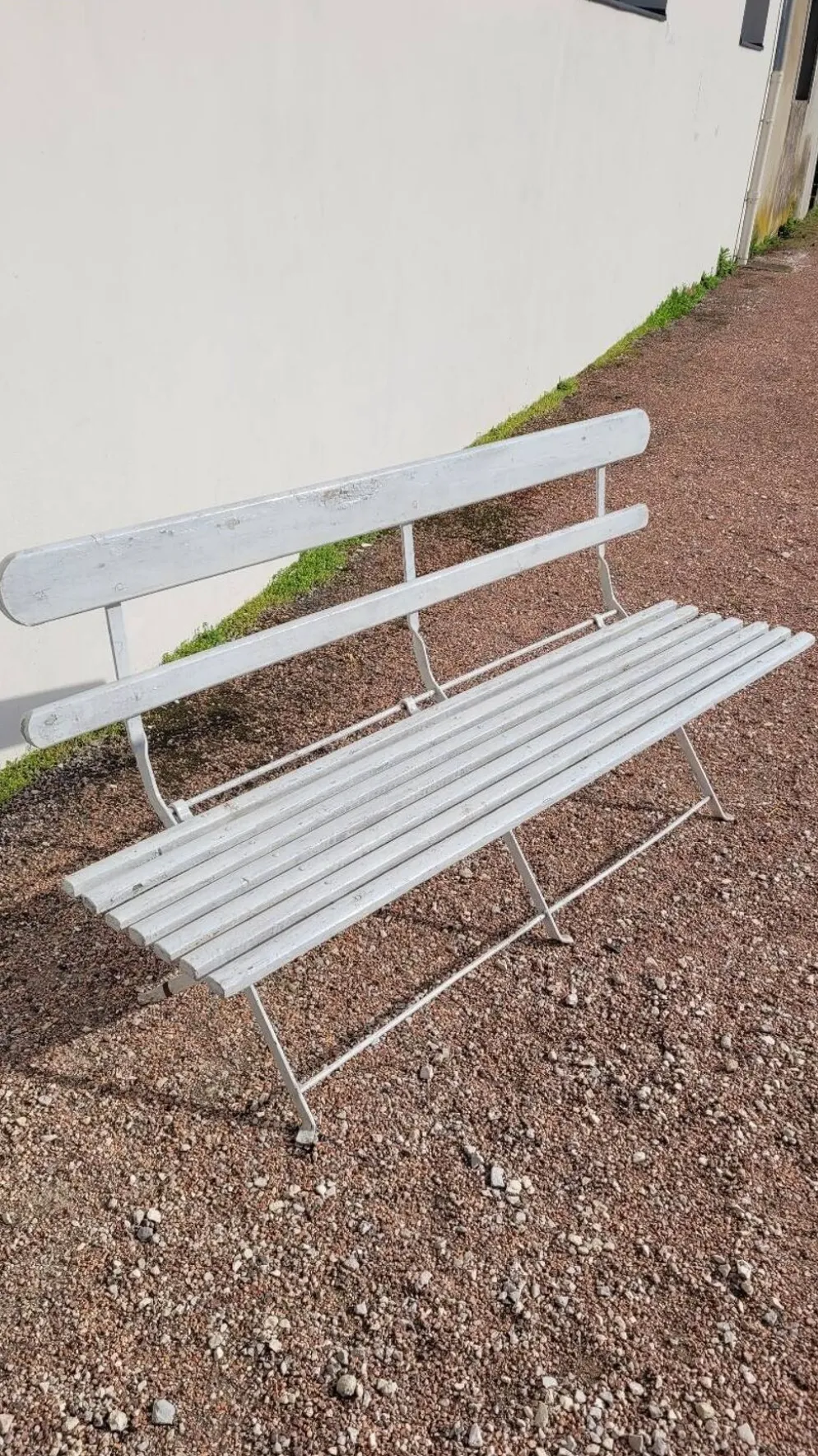 Banc pliant de Jardin en fer et bois ancien - 1950s