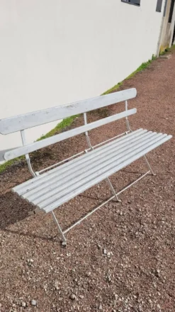 Banc pliant de Jardin en fer et bois ancien - 1950s