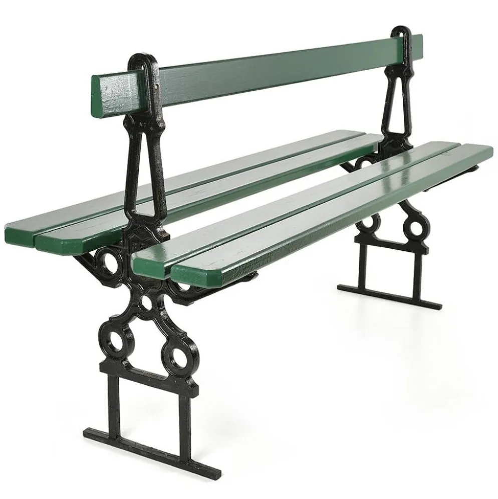 Banc public parisien Davioud en fonte noir et bois vert