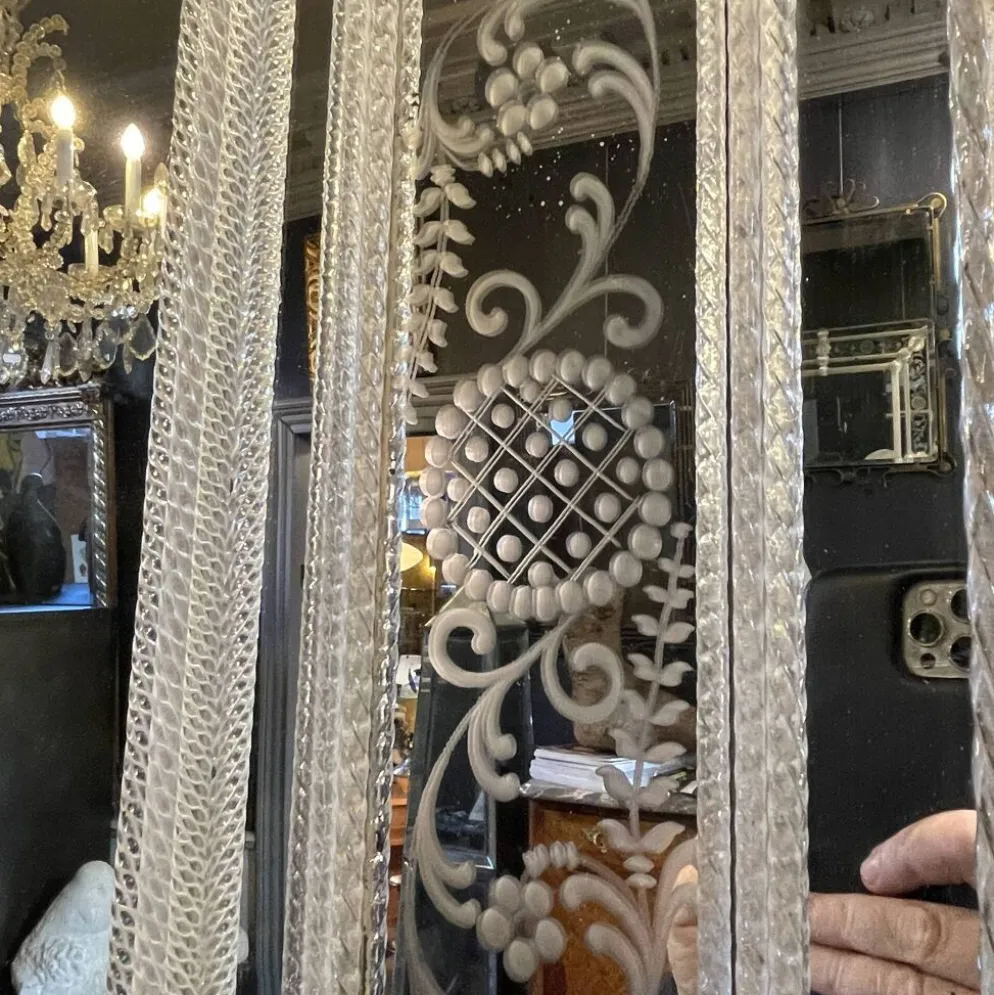 Barovier & Toso Murano, miroir à pare-closes gravées, début du XXᵉ siècle