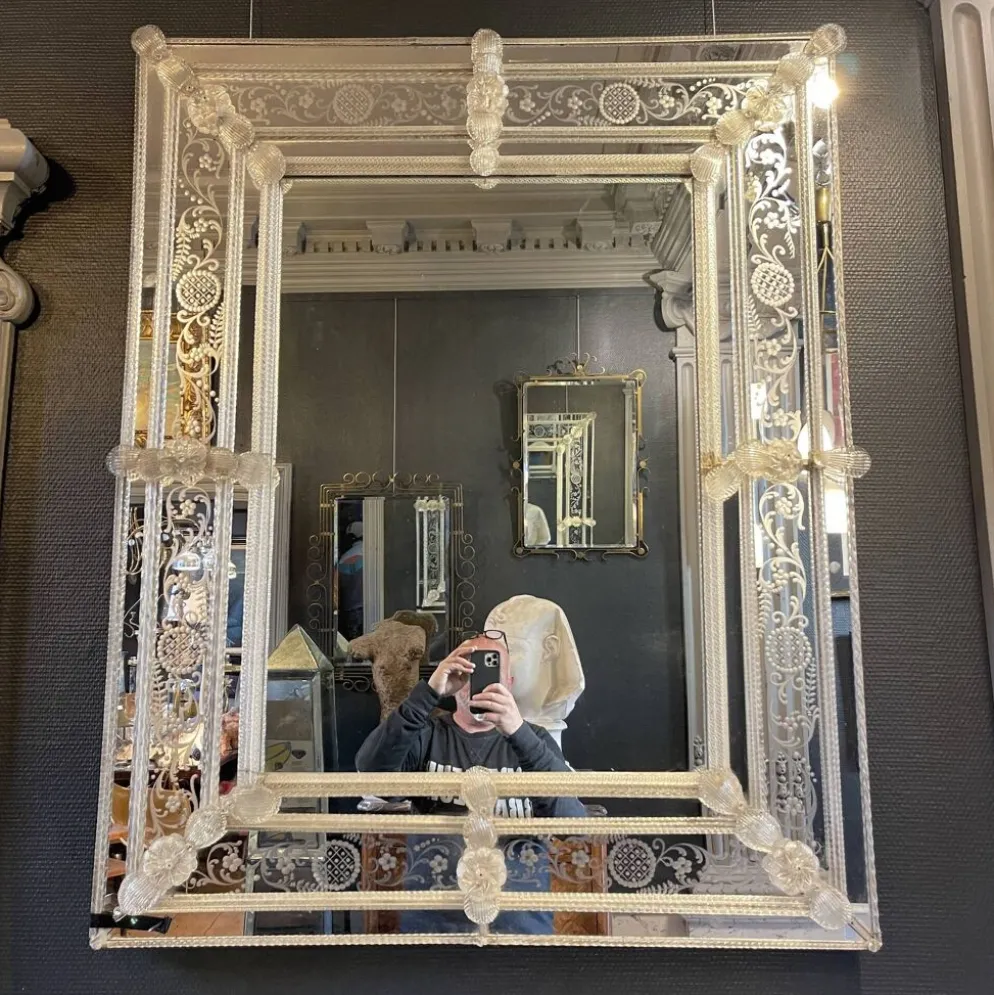 Barovier & Toso Murano, miroir à pare-closes gravées, début du XXᵉ siècle