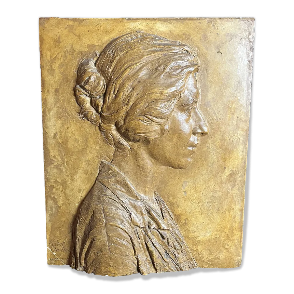 Bas-relief en plâtre patiné signé Robert Coutin début XXème