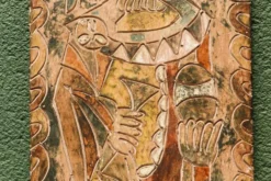 Bas relief en terre cuite, art brut, signé Christophe Jehan