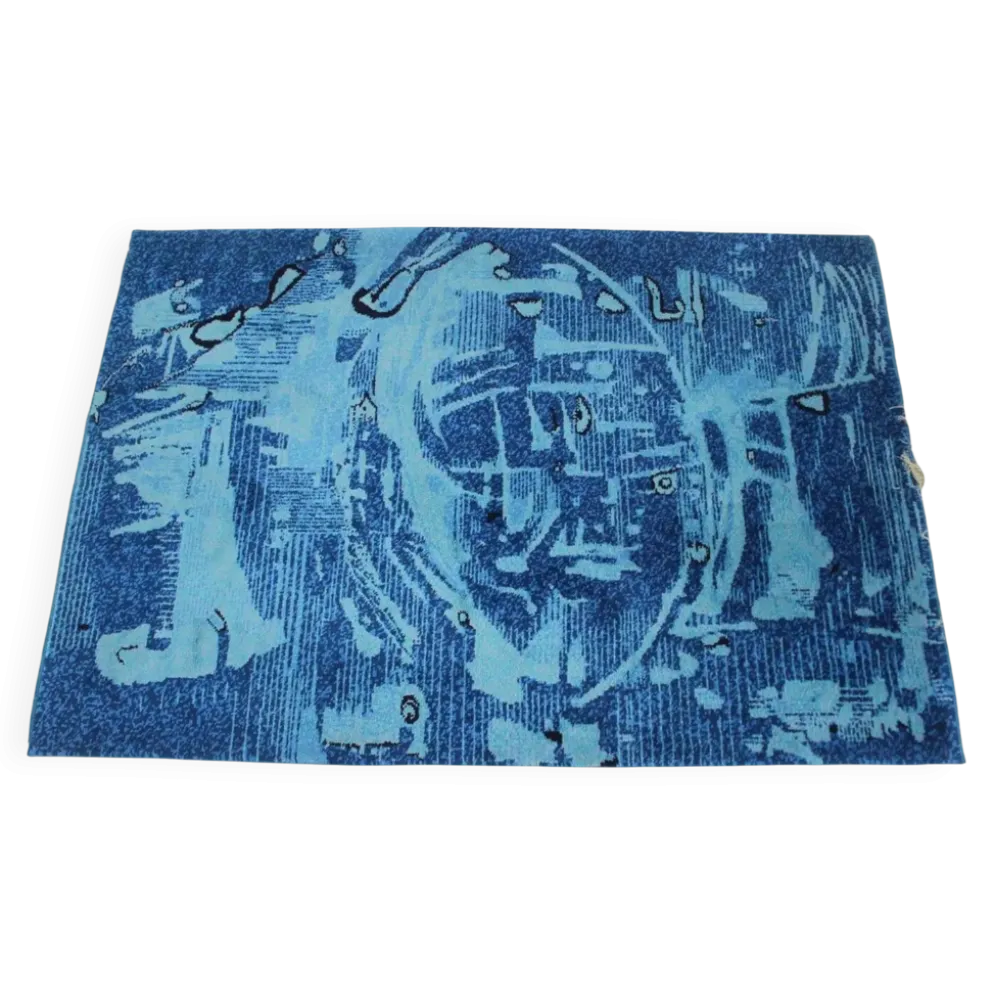 Beau tapis en laine au design abstrait fait main dans le style de Kybal, années 1960.