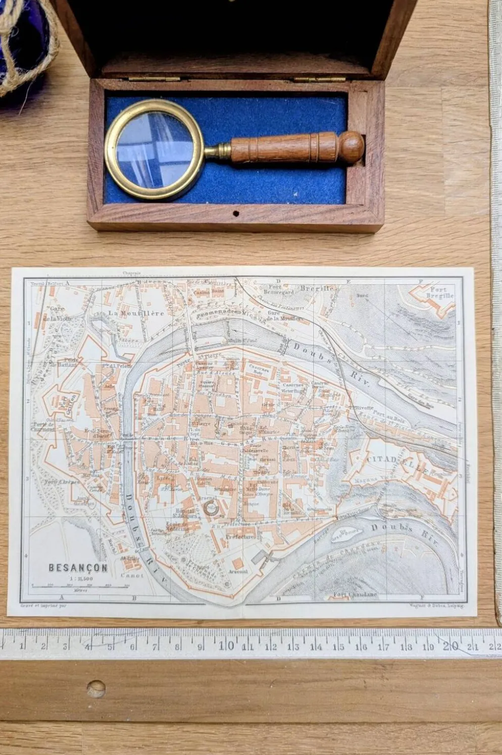 Besançon, Doubs, plan original imprimé en 1908.