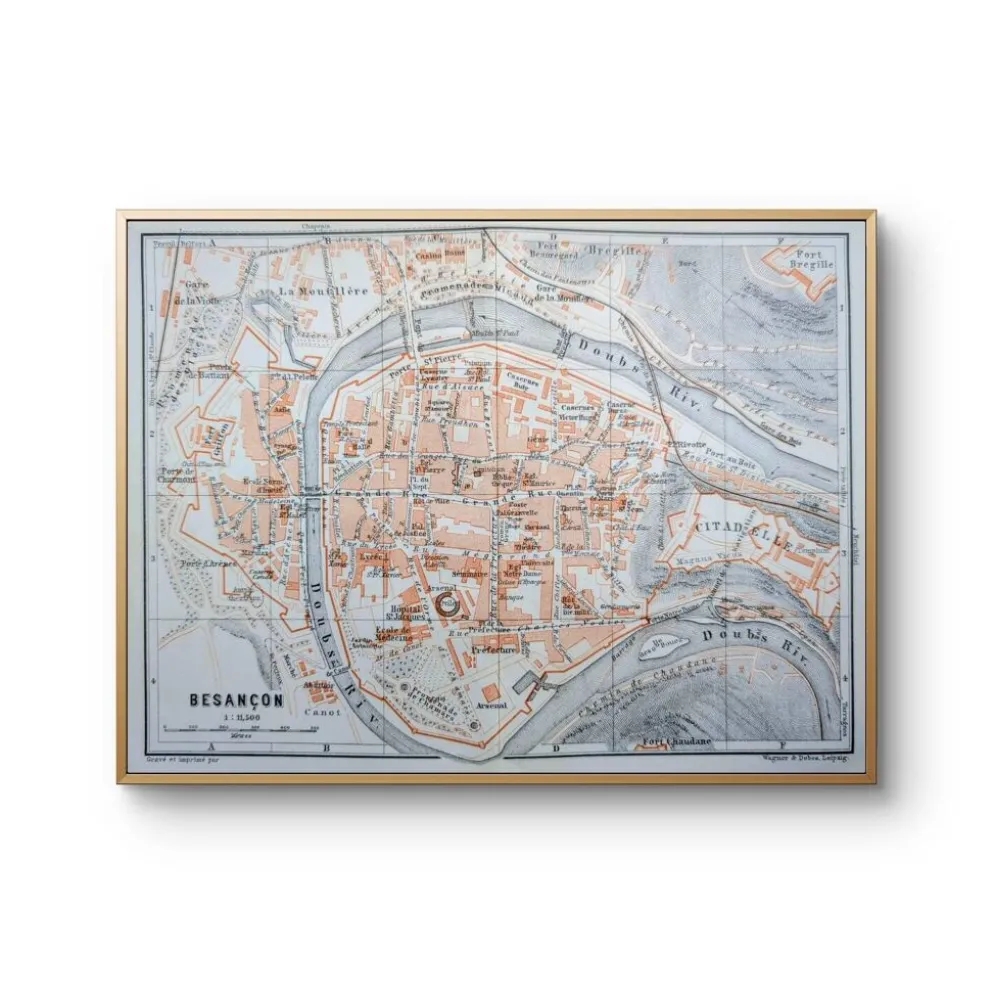 Besançon, Doubs, plan original imprimé en 1908.