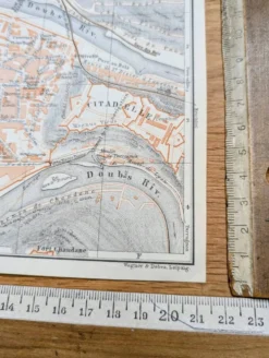 Besançon, Doubs, plan original imprimé en 1908.
