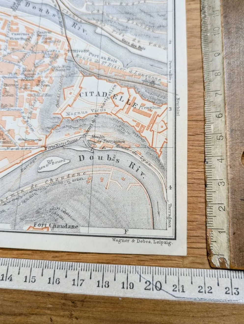Besançon, Doubs, plan original imprimé en 1908.