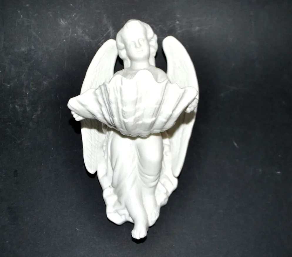 Bénitier ange ancien en biscuit porcelaine de Sèvres signé MF