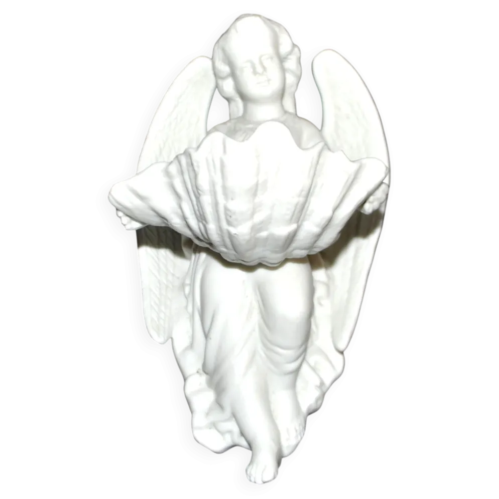 Bénitier ange ancien en biscuit porcelaine de Sèvres signé MF
