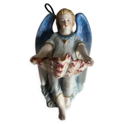 Bénitier en Biscuit Polychrome XIXème