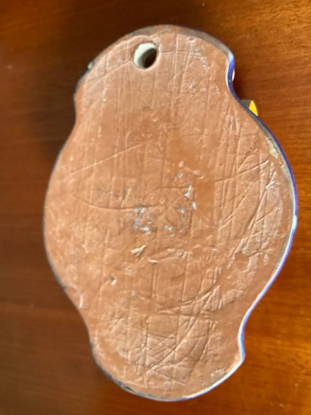 Bénitier vintage en terre cuite émaillée