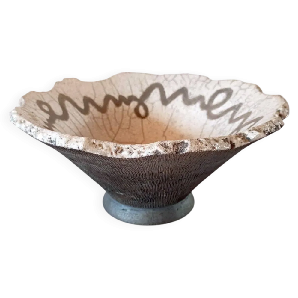 Bol en céramique Raku portugais contemporain - Poterie de studio brutaliste