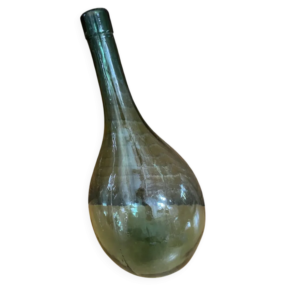 Bonbonne Dame Jeanne Ancienne Verre Soufflé Fond Rond Bouteille Vintag