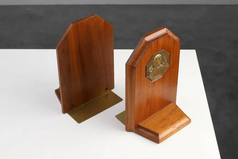Bookends Art Déco français en bois et bronze, vers 1920