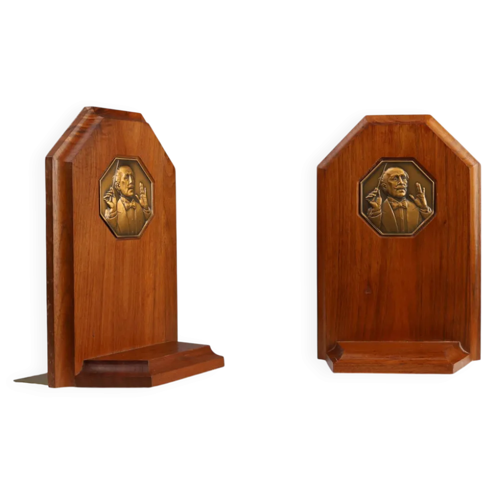 Bookends Art Déco français en bois et bronze, vers 1920