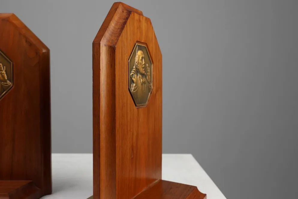 Bookends Art Déco français en bois et bronze, vers 1920
