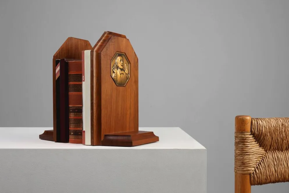 Bookends Art Déco français en bois et bronze, vers 1920