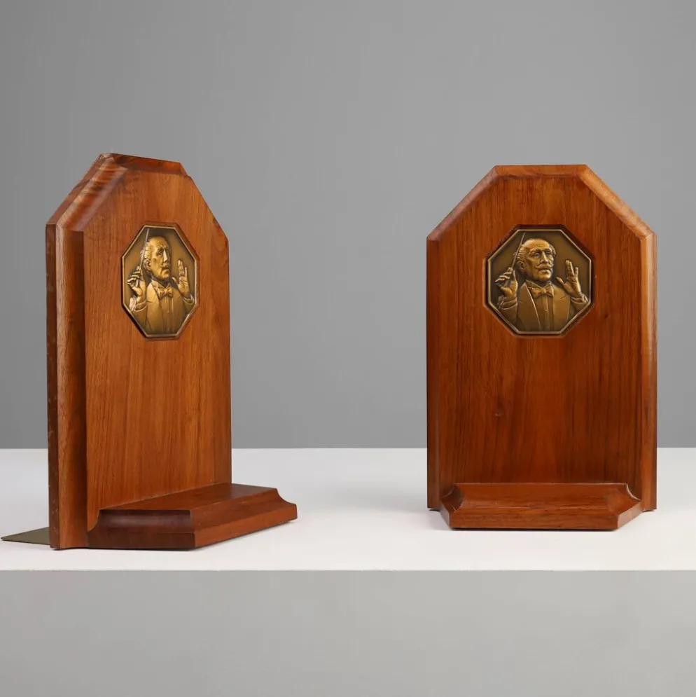 Bookends Art Déco français en bois et bronze, vers 1920