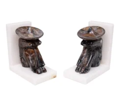 Bookends en onyx vintage et marbre blanc, design sombrero, Mexique, années 1970
