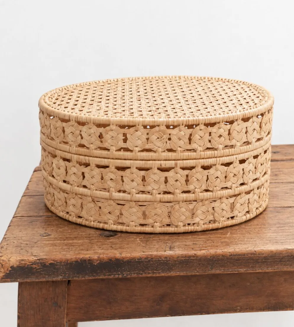 Boîte, coffret en rotin tressé vintage