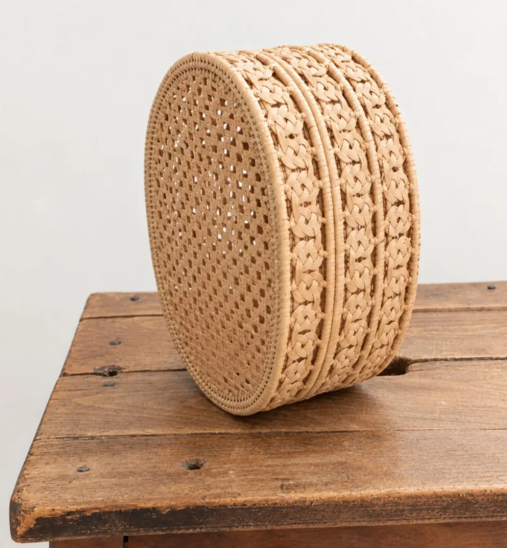 Boîte, coffret en rotin tressé vintage