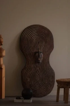 Bouclier africain vintage, art mural tribal, SONGYE SHIELD, Congo, milieu du 20e siècle