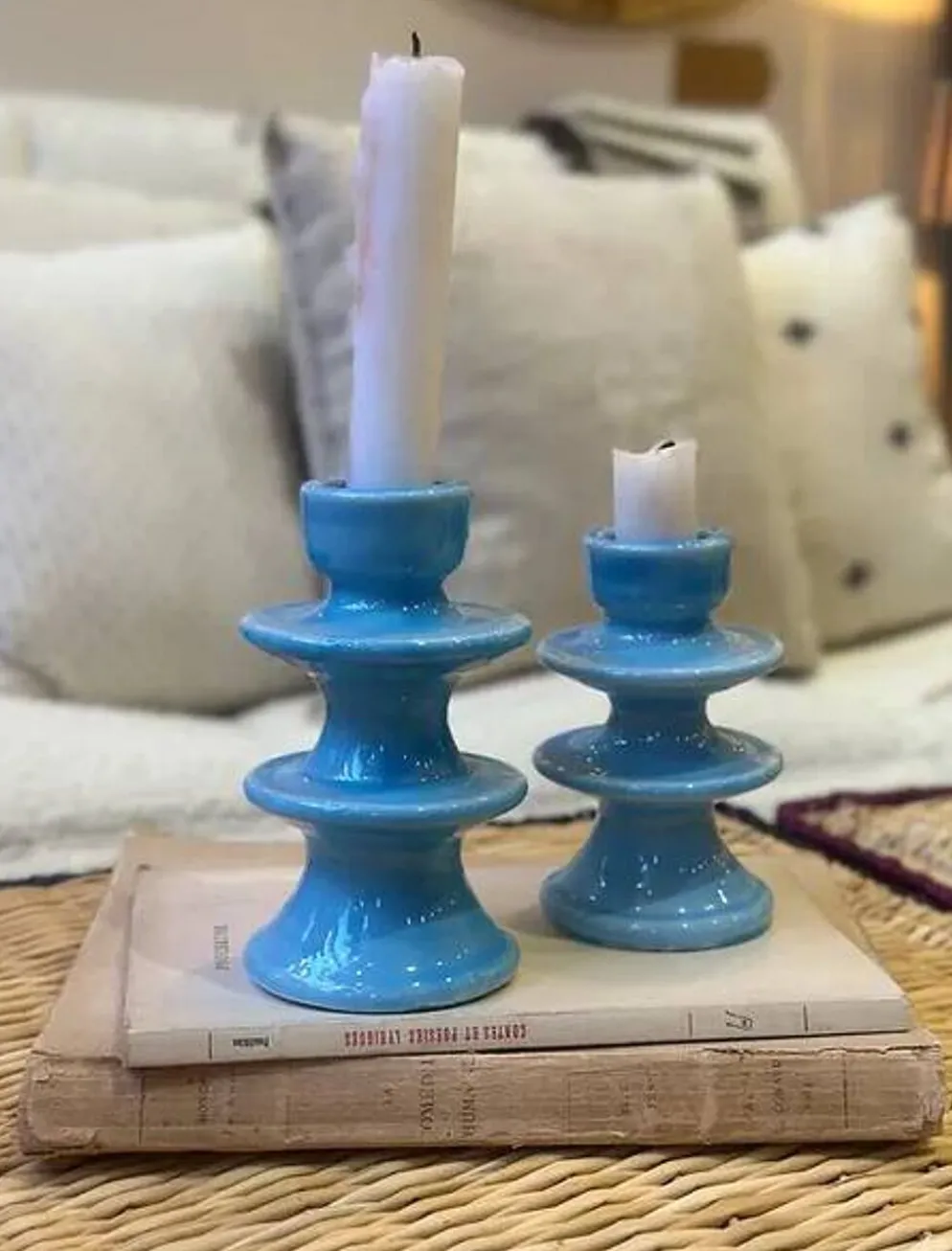 Bougeoir chandelier bleu ciel baby blue