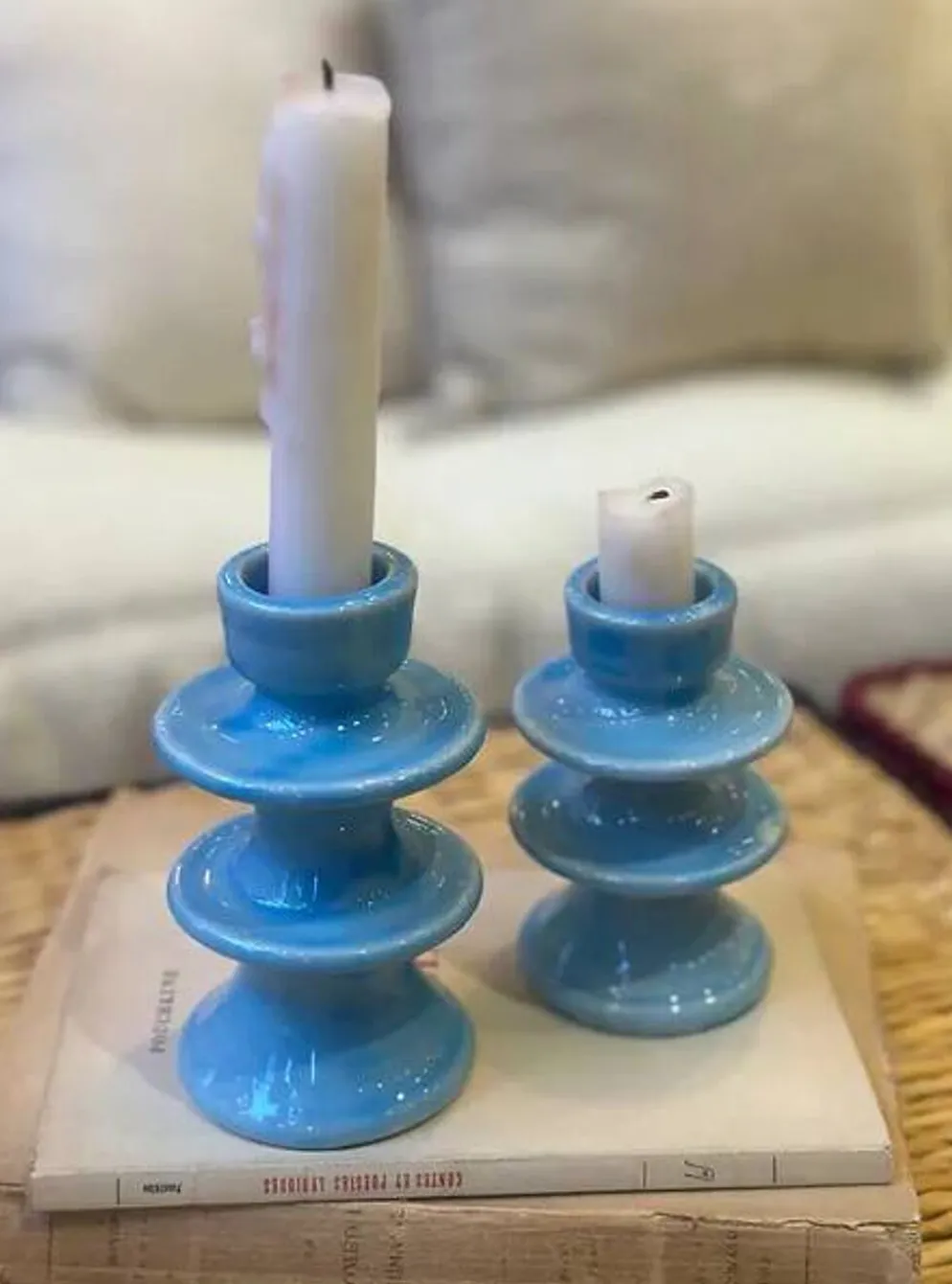 Bougeoir chandelier bleu ciel baby blue