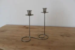 Bougeoir double vintage en métal chromé – Design spirale