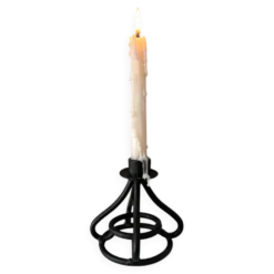 Bougeoir en fer forgé noir vintage – Design brutaliste sculptural