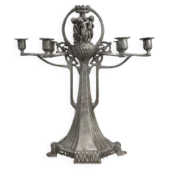 Bougeoir en étain Art Nouveau par Achille Gamba, Italie vers 1900