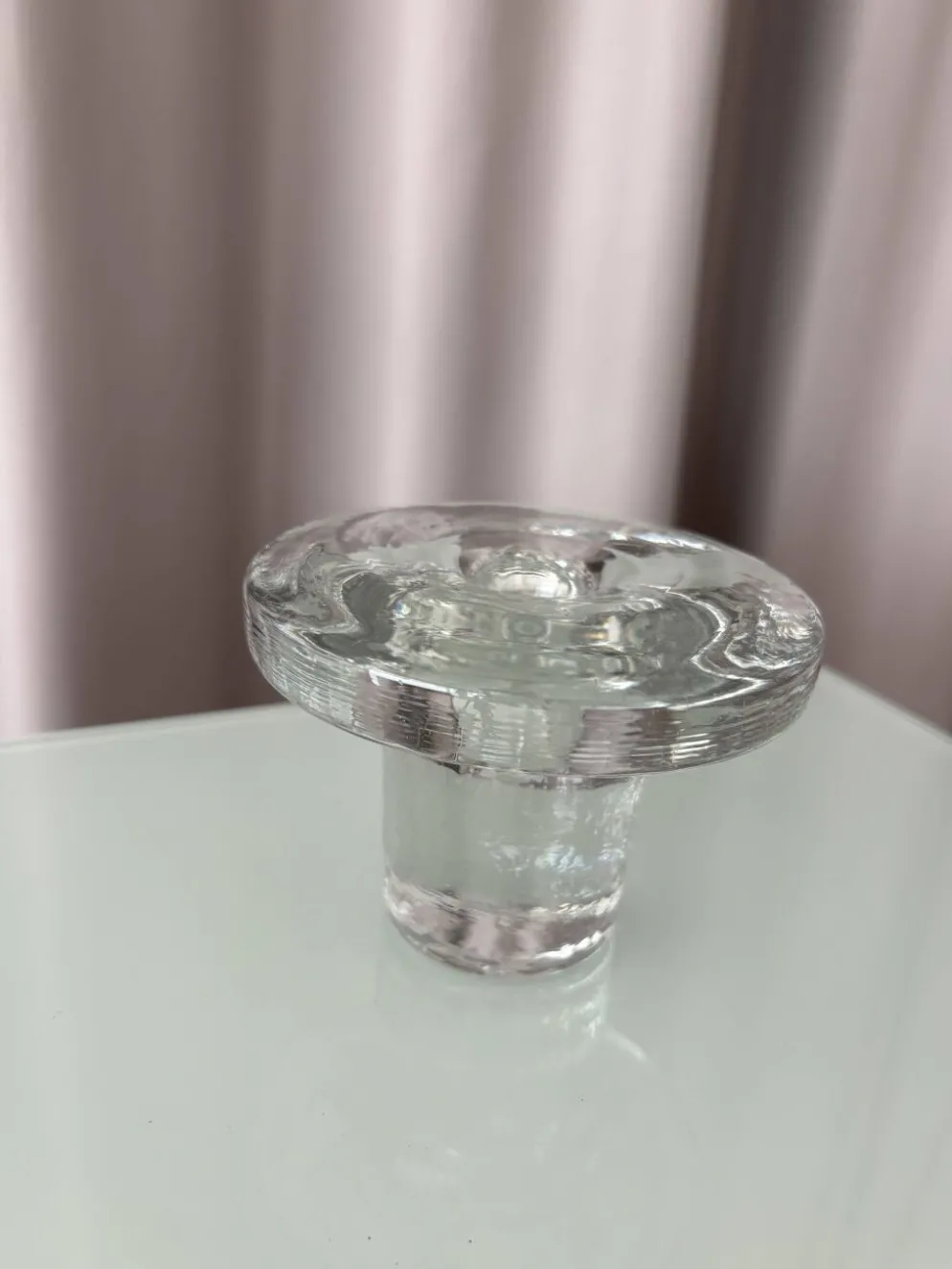 Bougeoir en verre scandinave vintage – Verre pressé transparent – Années 1970