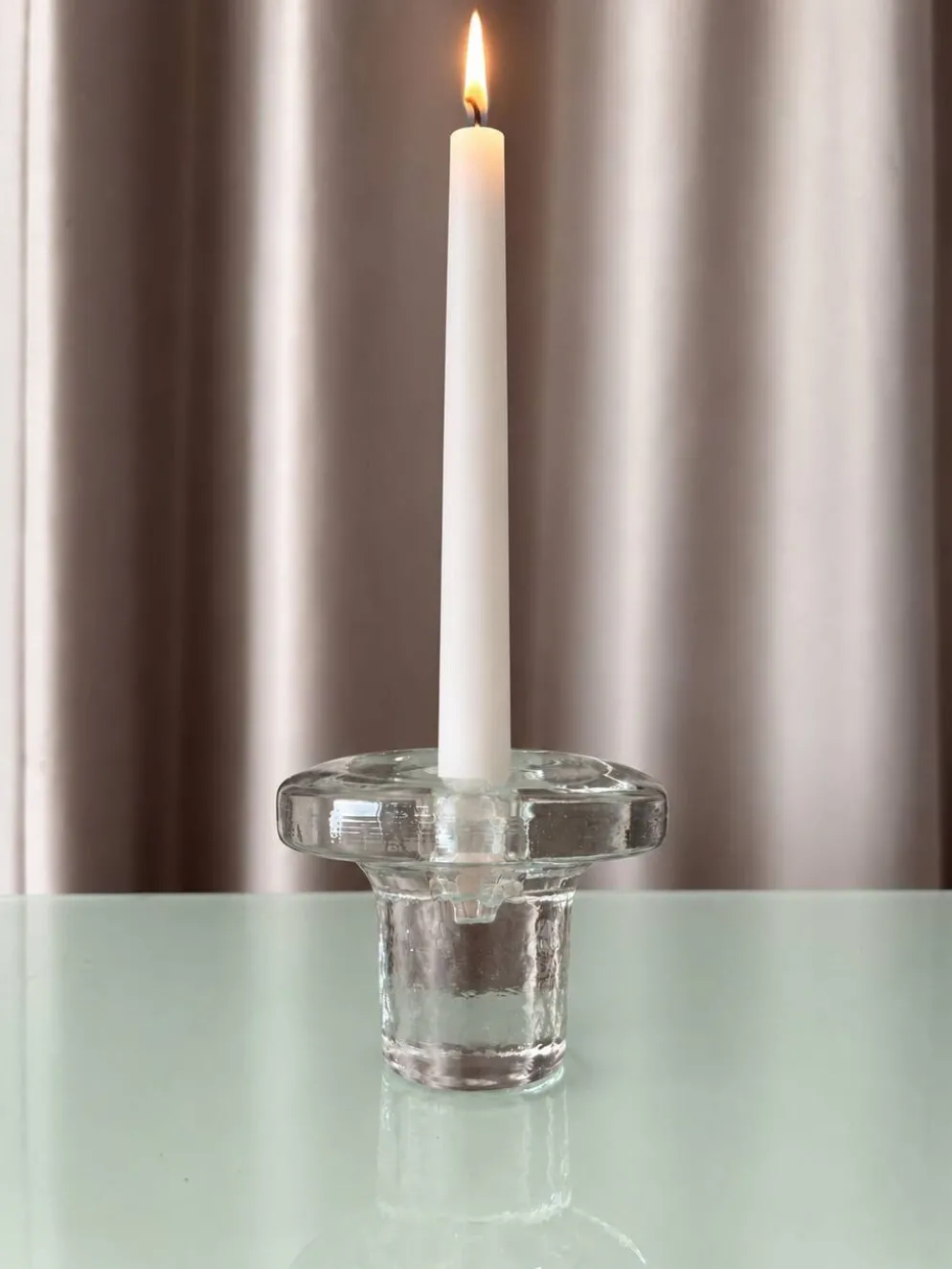 Bougeoir en verre scandinave vintage – Verre pressé transparent – Années 1970