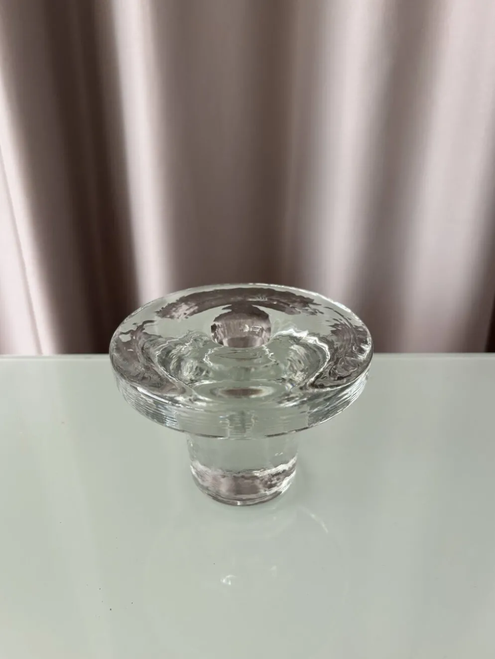 Bougeoir en verre scandinave vintage – Verre pressé transparent – Années 1970