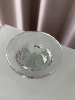 Bougeoir en verre scandinave vintage – Verre pressé transparent – Années 1970