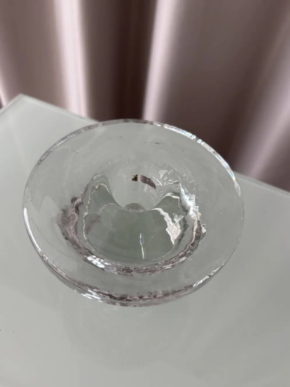 Bougeoir en verre scandinave vintage – Verre pressé transparent – Années 1970