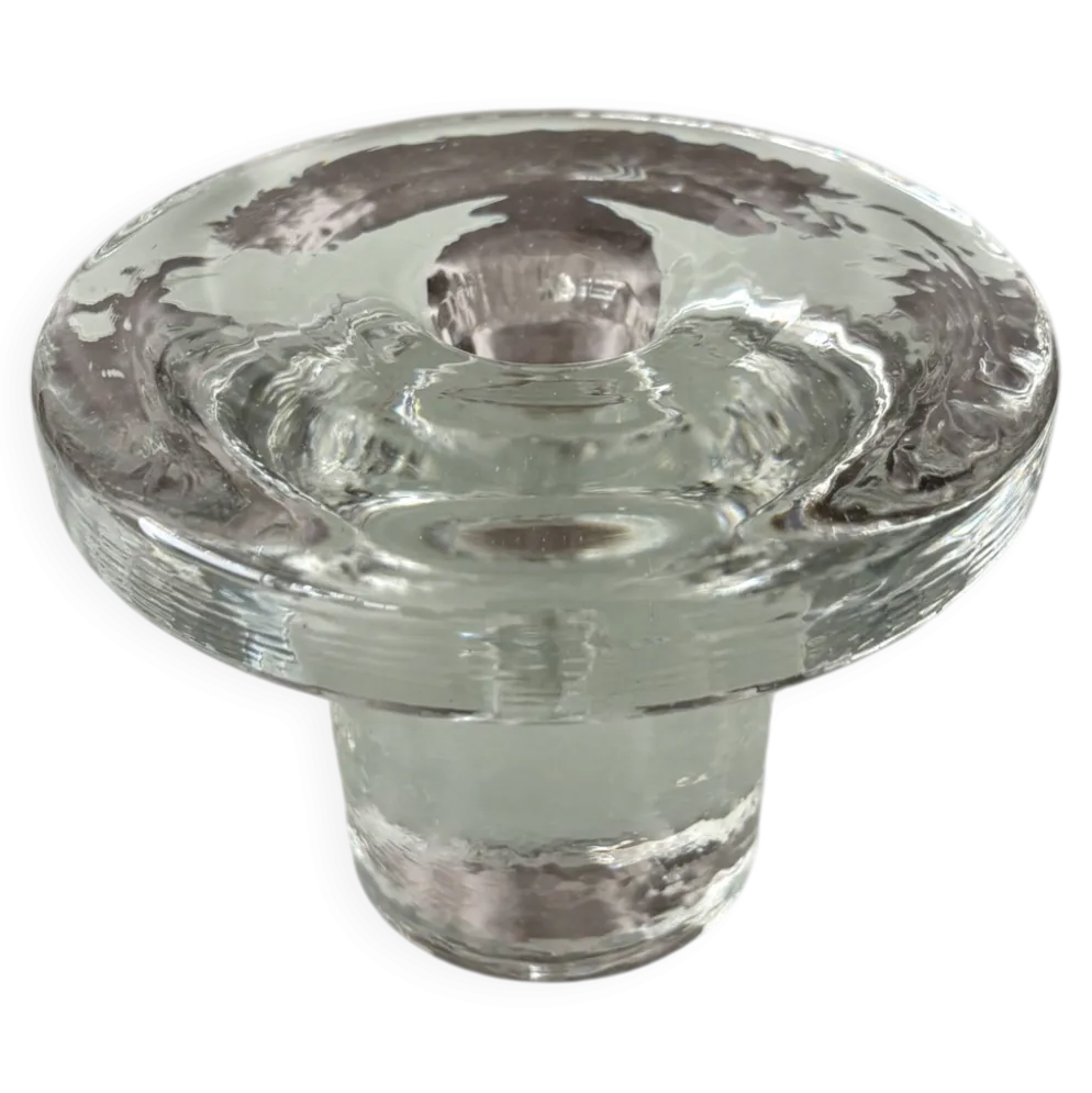 Bougeoir en verre scandinave vintage – Verre pressé transparent – Années 1970