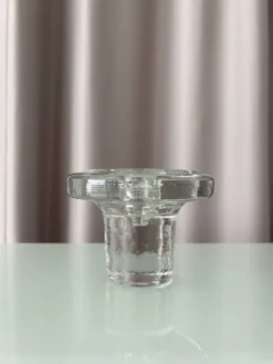 Bougeoir en verre scandinave vintage – Verre pressé transparent – Années 1970